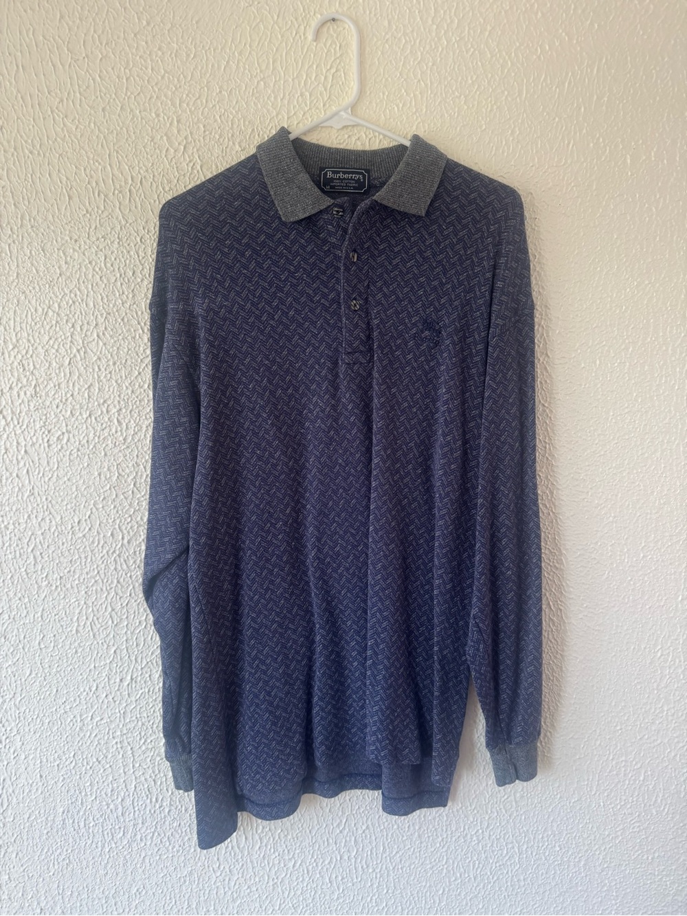 Burberry Navy & Heather Gray Long-Sleeve Polo